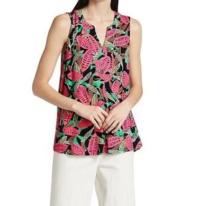 Nic+Zoe Canopy Tank Top Womens Small Black Pink Floral Sleeveless Blouse Shirt